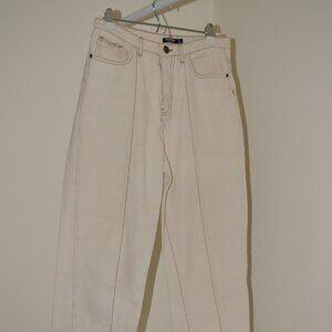 Nasty Gal Ivory Pants with Brown Stitchwork - Size 4